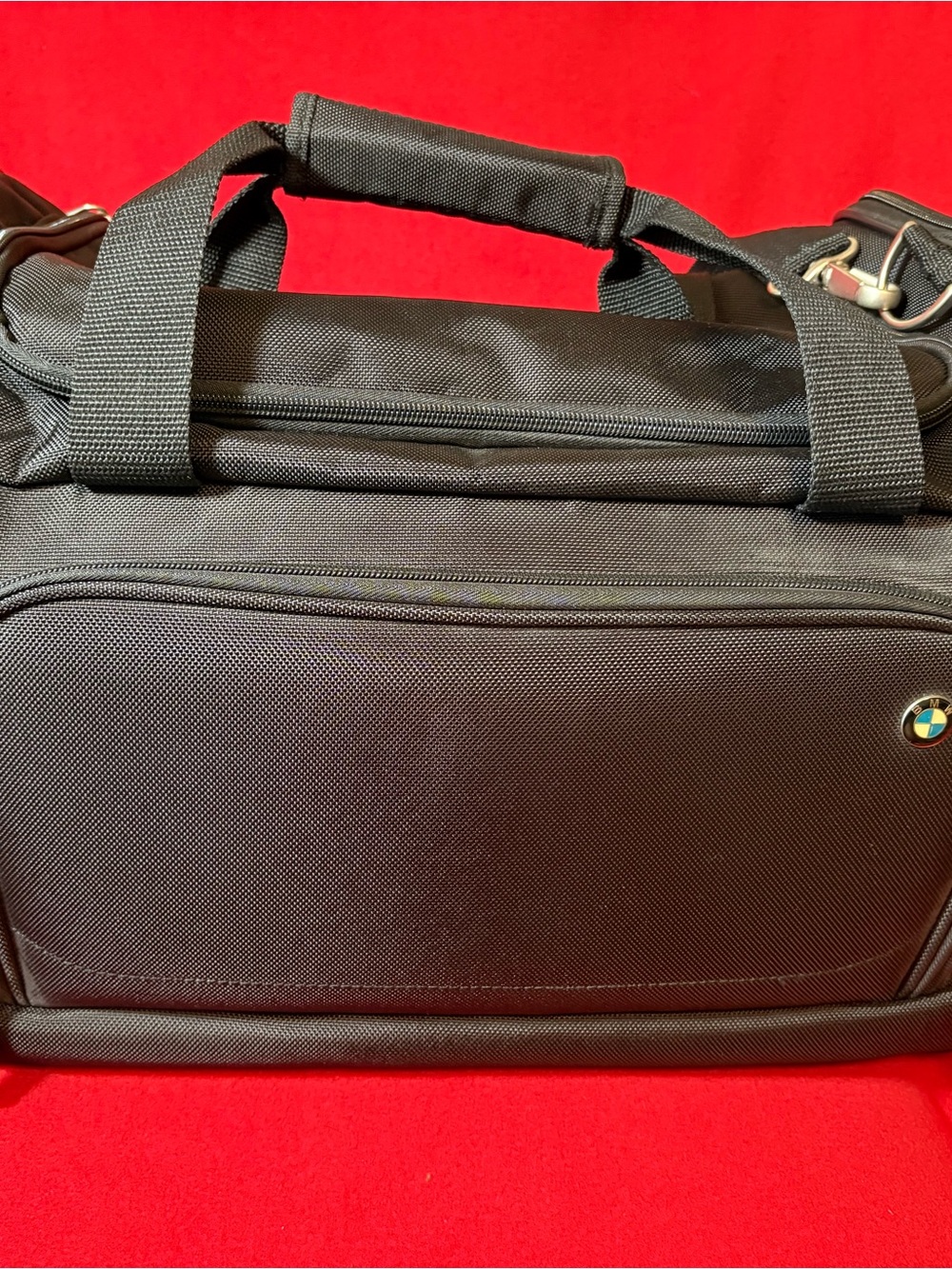 BMW M Sport Ballistic Nylon Duffel Travel Bag w/ Leather Luggage Tag